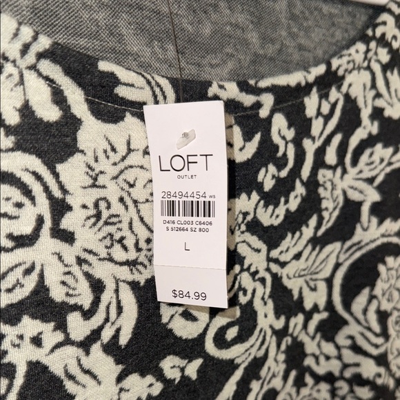 LOFT Gray and White Patterned Dress Bell Sleeves - Large - NWT. B4 - Picture 4 of 6